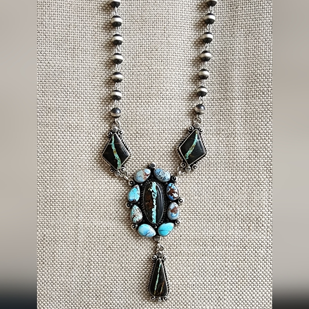 Blackjack & Golden Hills Turquoise Necklace By Navajo Artist Kathleen YAZZIE